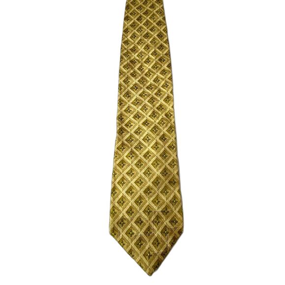 Ermenegildo Zegna Gold Diamond Olive Flower Pattern 100% Italian Silk Tie - Picture 3 of 11